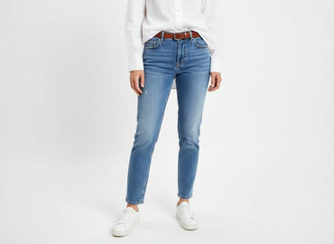 woskowane jeansy z wysokim stanem: DENIM JEANS, Джинси жіночі, розмір S