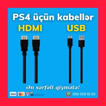 sony playstation 4 500gb: ⭕ HDMI və USB kabellər