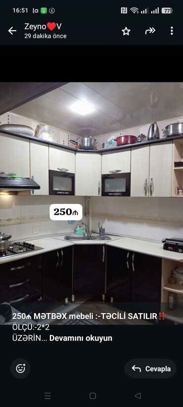 Seyflər: *250₼ MƏTBƏX mebeli :-TƏCİLİ SATILIR*‼️ ÖLÇÜ:-2*2 ÜZƏRİNDƏ