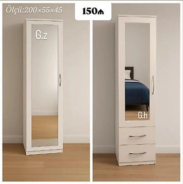 skamya sekilleri: Ayna qapılı şkaf - Ölçü: 200 × 55 × 45 sm - Rəng: ağ - Ön hissədə tam — 1