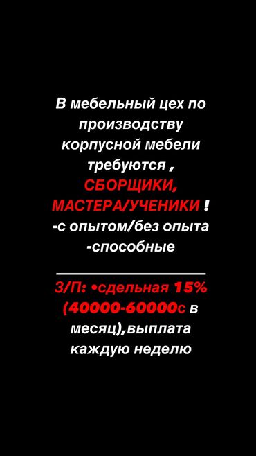 мебельщик сокулук: Талап кылынат Эмерекчи: Эмерек жасоо, Тажрыйбасыз