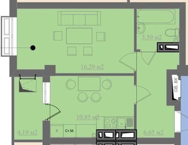 Продажа квартир: 1 комната, 42 м², Элитка, 6 этаж, ПСО (под самоотделку)