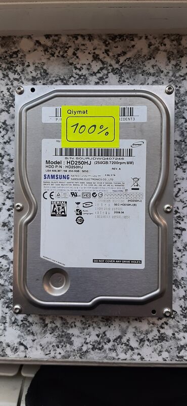 Operativ yaddaş (RAM): Personal kompüter üçün HDD - sərt disk - hard disk 250GB 100% HDD -
