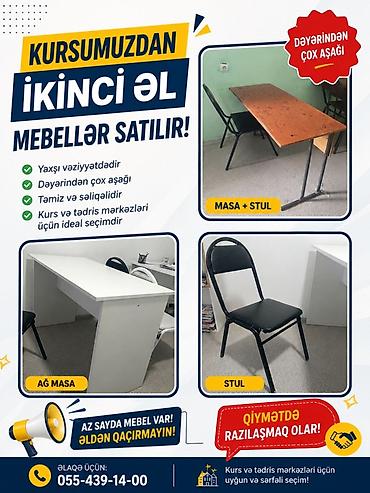 avanqard stol stul: Kursumuzdan ikinci əl mebellər satılır. Təsvir: - Masa + stul dəsti - — 1