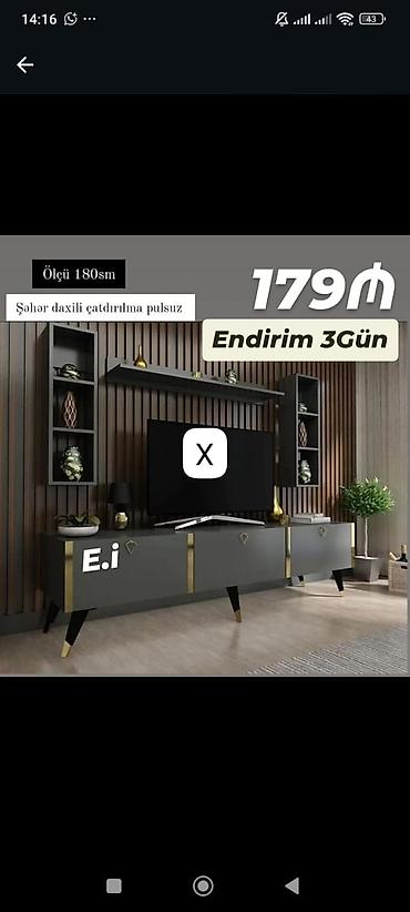 utu alti: TV stendi və divar rəfləri dəsti - Ümumi ölçü: 180 sm - Rəng: tünd — 1