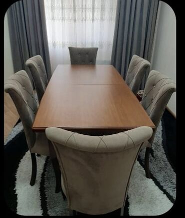 стол витрина: Qonaq otağı üçün, Açılmayan, Dördbucaq masa, 6 stul