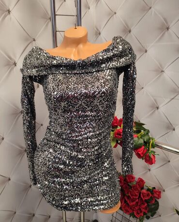 Haljine: 0101 Brand M, bоја - Srebrna, Koktel, klub, Dugih rukava — 9