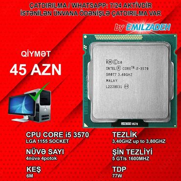 Operativ yaddaş (RAM): Prosessor Intel Core i5 Core i5 3570, 3-4 GHz, 4 nüvə, İşlənmiş