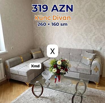 ucuz divanar: Künc divan – 260 × 160 sm Qiymət: 319 AZN Xüsusiyyətlər: - Künc — 1