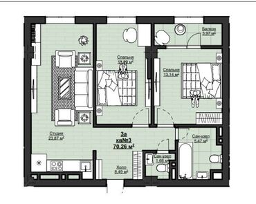 мега хаус: 2 комнаты, 70 м², Элитка, 5 этаж, ПСО (под самоотделку)