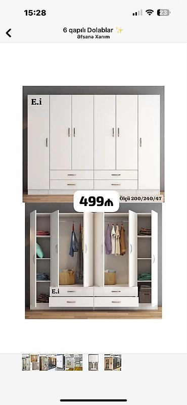qapi sifarisi: 6 qapılı paltar dolabı - Rəng: ağ - Ölçü: 200/240/47 — 1