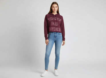 biała bluza z kapturem damska h m: FB Sister, Bluza z kapturem damska, rozmiar L