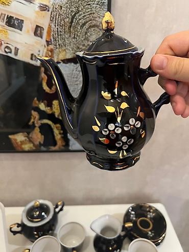 samovar cay: Çay dəsti, rəng - Qara, Farfor — 6