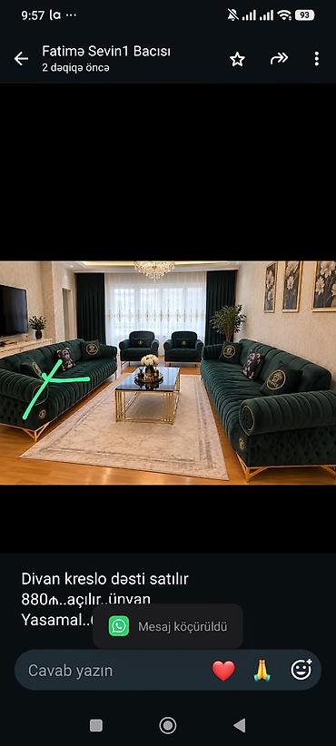Divan kreslo dəsti satılır 880₼. açılır. ünvan Yasamal. 6018. Fatimə99 lalafo.az -da Divan kreslo dəsti satılır 880₼. açılır. ünvan Yasamal. 6018. Fatimə99
