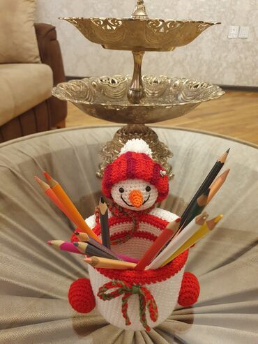 Yeni il oyuncaqları və bəzəkləri: Əl işi toxuma “qar adam” formalı çoxməqsədli təşkilatçı/mişka qabı — 10