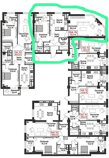 76: 2 комнаты, 75 м², Технопарк Элитка, 2 этаж, ПСО (под самоотделку) — 5