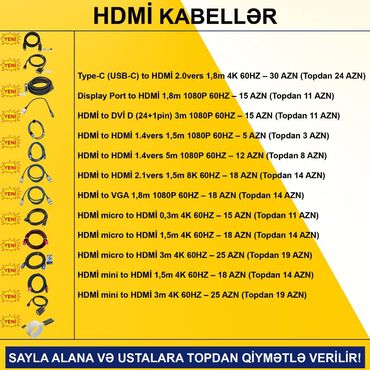 Digər kompüter aksesuarları: HDMİ Kabellər SAYLA ALANA VƏ USTALARA TOPDAN QİYMƏTLƏ VERİLİR! ⭐Type-C -da lalafo.az — 2 Digər kompüter aksesuarları: HDMİ Kabellər SAYLA ALANA VƏ USTALARA TOPDAN QİYMƏTLƏ VERİLİR! ⭐Type-C — 2