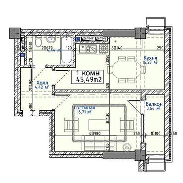 1 комната, 45 м², Орто-Сай с. Элитка, 15 этаж