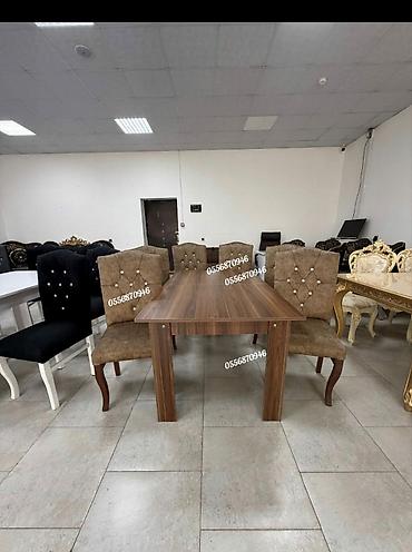 Masa və oturacaq dəstləri: Qonaq otağı üçün, Yeni, Açılmayan, Dördbucaq masa, 6 stul — 8