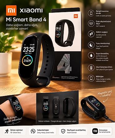Yeni, Smart qolbaq, Xiaomi, Suya davamlı, rəng - Qara