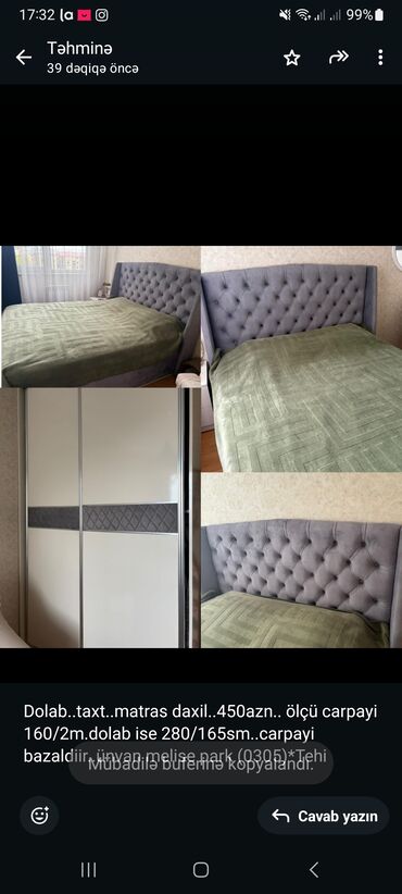 taxt dosekleri: Dolab. taxt. matras daxil. 450azn. ölçü carpayi 160/2m.dolab ise