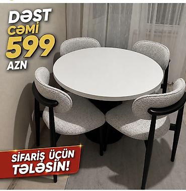 Dördlük yemək dəsti — dairəvi masa + 4 ədəd stul. - Dizayn
