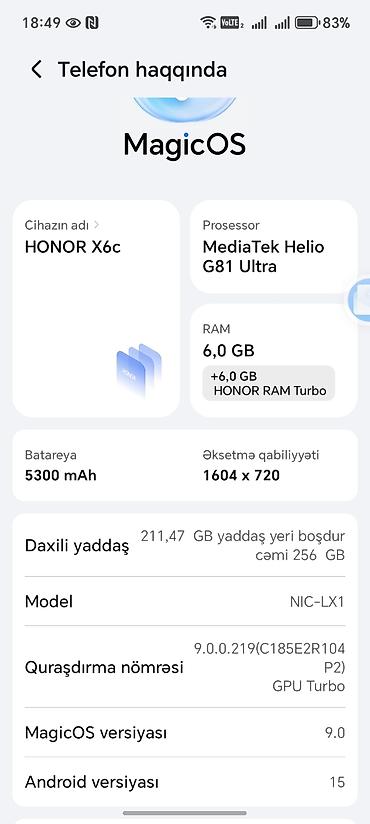 honor magic 6 pro azerbaycan: Honor X6c, 256 GB, rəng - Yaşıl, İki sim kartlı — 1