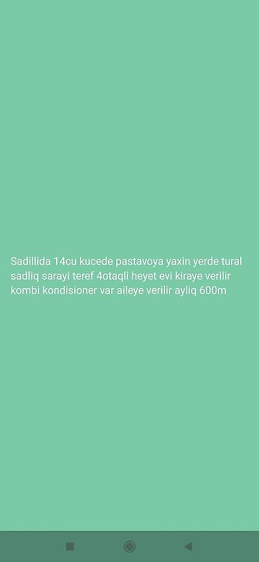 ev kupca: Kirayə: Sədillidə, 14-cü küçədə, Pastavoya yaxın, Tural Sadlıq Sarayı — 1
