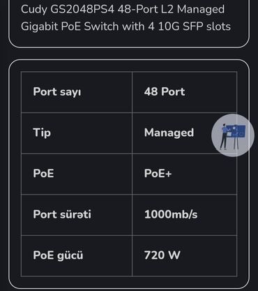 Modemlər və şəbəkə avadanlıqları: 48 portluq POE Switch Cisco Catalyst 3750 v2 series. Yenidir. Istifadə — 12