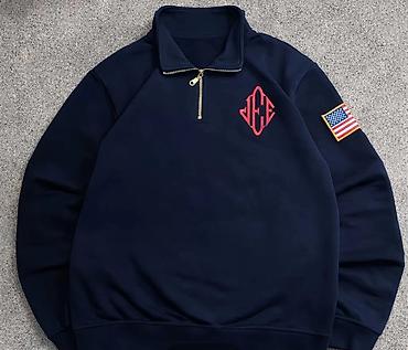 кыргыз кийими: Толстовка с молнией до груди (quarter-zip), темно-синяя. - Материал — 1