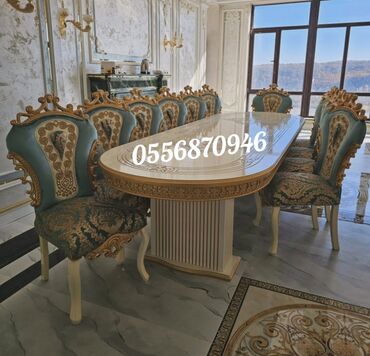 Masa və oturacaq dəstləri: Qonaq otağı üçün, Yeni, Açılmayan, Dördbucaq masa, 12 stul — 3