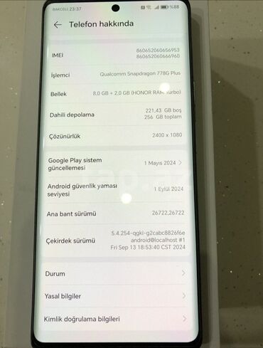 i̇kinci el telefonlar: Honor 70, 256 GB, rəng - Mavi, Barmaq izi, İki sim kartlı, Face ID