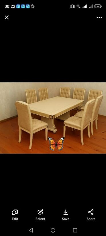 Sifarişlə yataq dəstləri: Qonaq otağı üçün, İşlənmiş, Kvadrat masa, 8 stul