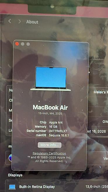 Apple MacBook: Apple MacBook Air 13 M4 (qızılı rəng) %100 pil gücü🔋 Hecbir problemi — 4