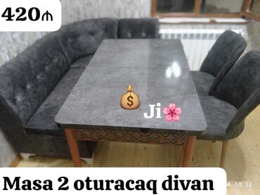 Masa və oturacaq dəstləri: Qonaq otağı üçün, Açılmayan, Dördbucaq masa, 2 stul