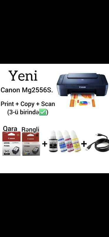 Printerlər: Canon Pixma MG2556 – Printer + Skaner + Kserks – Yeni, 149 AZN Təzə
