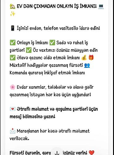 is elanlari cəlilabad: EVdən çıxmadan onlayn iş imkanı - İşinizi evdən, yalnız telefon — 1