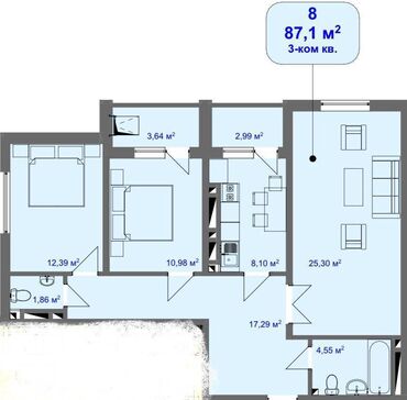 Продажа квартир: 3 комнаты, 87 м², Элитка, 6 этаж, ПСО (под самоотделку)