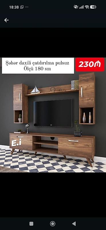 TV stendi və asma divar rəfləri dəstı - Ümumi ölçü: 180 sm -
