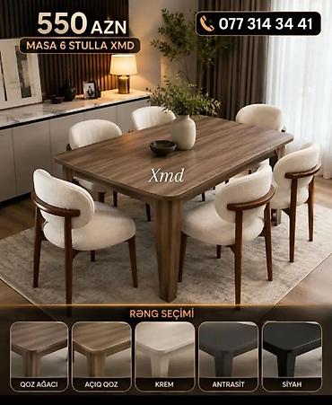 ustullar: Masa və stul dəsti – Xmd - Komplektlər: - Masa 1×2 m + 6 stul - — 9