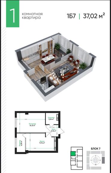 Продажа квартир: 1 комната, 37 м², Элитка, 4 этаж, ПСО (под самоотделку)