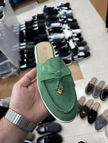 ipli mokasinlər: Yaşılı rəngli xanım üçün mokasin-şləpa (backless loafer) - Üst — 1