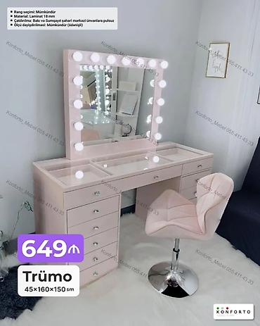 Игровые наборы: Trümo makiyaj masası, geniş güzgü və ətrafına yerləşdirilmiş işıq at lalafo.az — 1 Игровые наборы: Trümo makiyaj masası, geniş güzgü və ətrafına yerləşdirilmiş işıq — 1