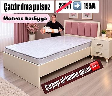 Mebel dəsti – çarpayı + tumbə - Rəng: krem korpus, yumşaq