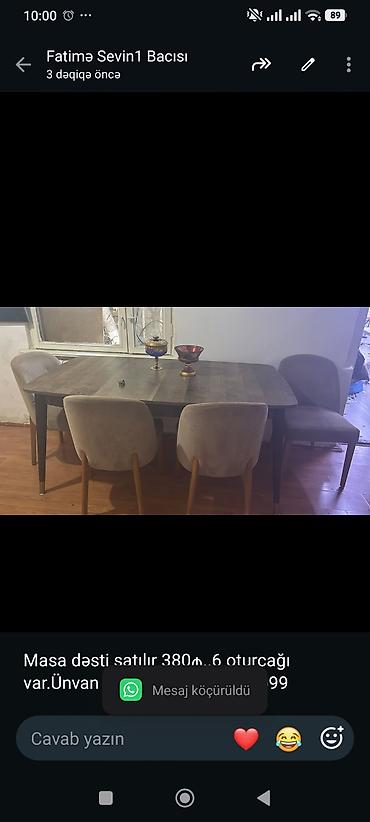 Masa dəsti satılır 380₼. 6 oturcağı var.Ünvan Nəsimi. 3808. Fatimə99