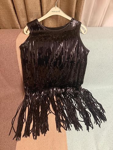 Köynək və bluzalar: Qara rəngli payetli fransız püsküllü bluz/top - Modell: qolsuz — 1