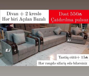 Yataq otağı dəstləri: Yeni, Divan, 2 kreslo, Bazalı, Açılan