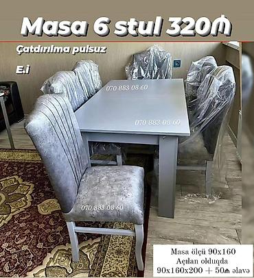 heyet stol stul: Masa və 6 stul dəsti - Rəng: boz - Masa ölçüsü: 90×160 sm - Açılanda — 1