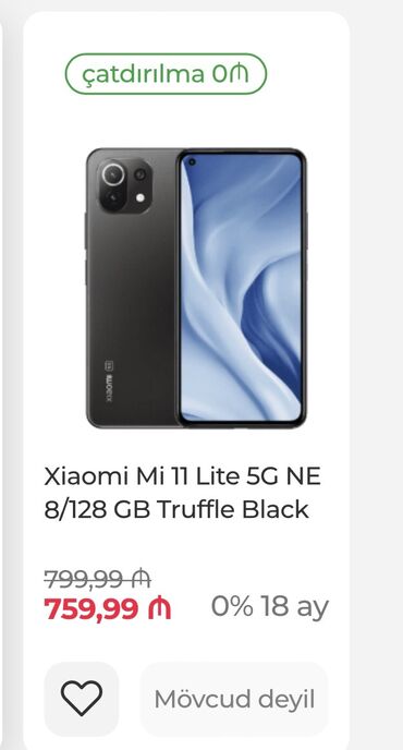 mi 11 lite 6128 qiymeti: Xiaomi Mi 11 Lite, 128 GB, rəng - Qara