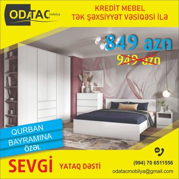 yataq otaği: Двуспальная кровать, Шкаф, Комод, 2 тумбы, Турция, Новый
